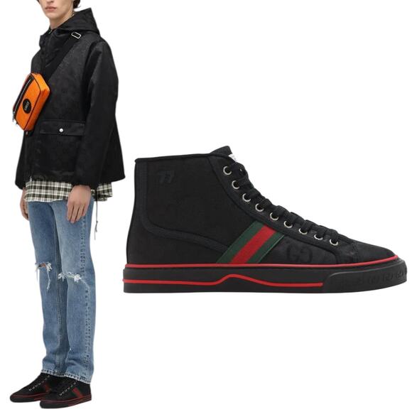 Gucci Off the Grid High Top Sneakers 1977 Tennis Shoes Black Men Size 8/ 8.5
